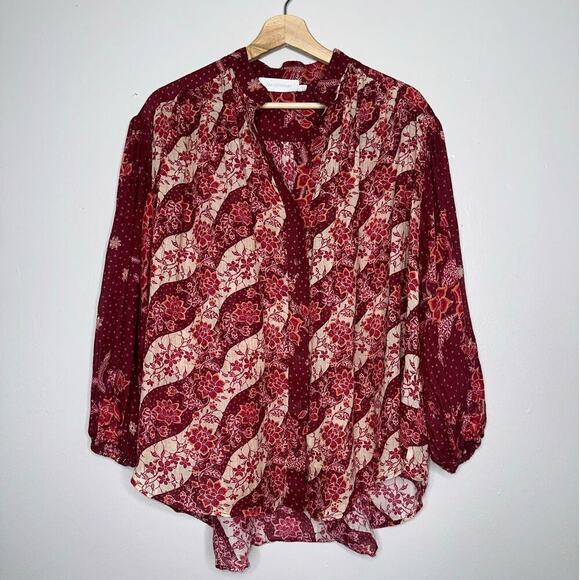 Zimmermann Eyes On Summer Floral Printed Blouse Burgundy/Cream Size US 4 - Picture 3 of 9